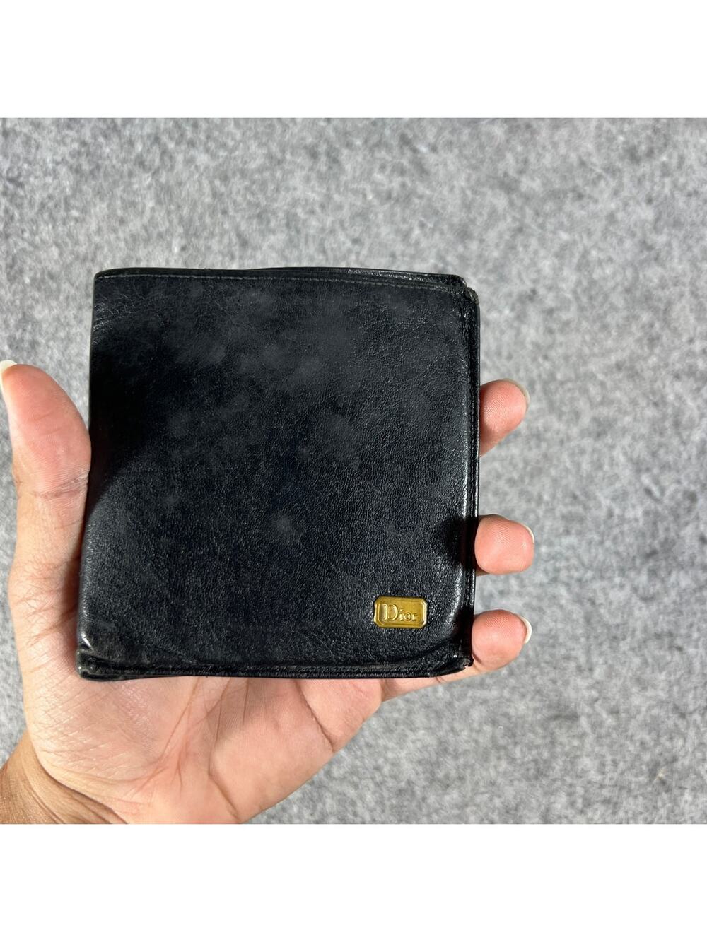 Vintage 90s Christian Dior Paris New York Bi-Fold Wallet Black Leather Logo